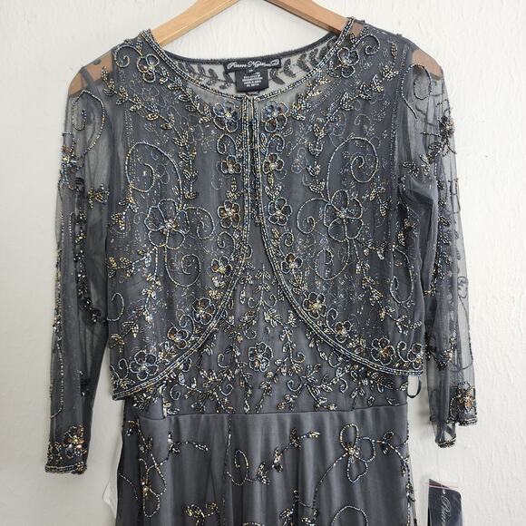 NWT Pisarro Nights Beaded Sequin Mesh Gown with Matching Jacket - Grey (Size 10) - Picture 5 of 16